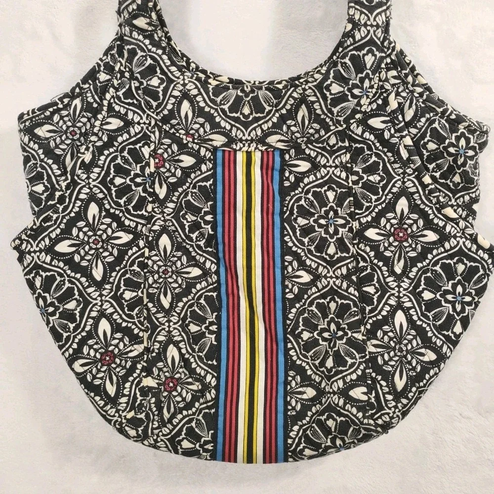 VERA BRADLEY BARCELONA BLACK‎ STRIPE HOBO HANDBAG Discontinued